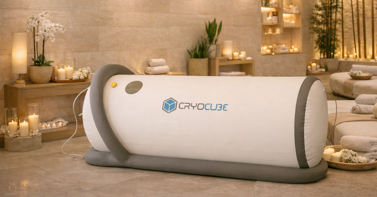 CryoCube Capsule hyperbaric oxygen chamber in a luxury home wellness setting