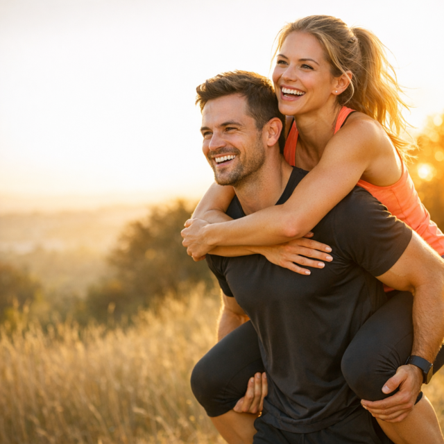 Active healthy couple enjoying sunshine outdoors - Vitamin D optimisation